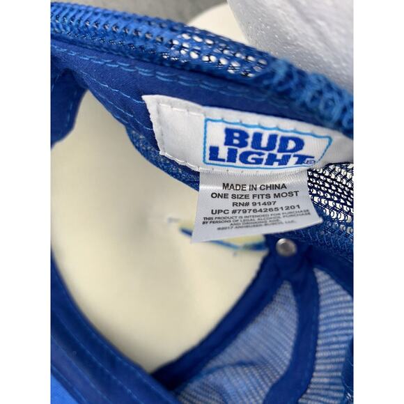 Bud‎ Light Unisex Blue All Over Print Mesh Trucker Hat - Snap Back Vintage - Picture 5 of 5